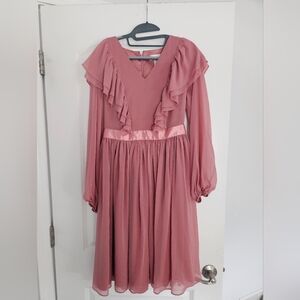 Rachel Parcell Dusty Rose Long Sleeve Ruffle Midi Dress